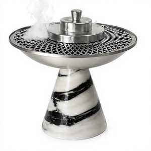 Quemador de incienso de resina con remolinos blancos y negros, con bandeja de latón superior, soporte para incienso árabe Bakhoor, soporte para carbón y resina, difusor de mesa - Product Image 4