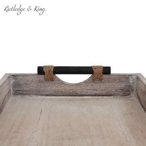Rustic Eco-Friendly American Style Ceramic Serving <b>Tray</b> Round Handmade Solid Design <b>with</b> Rope <b>Handles</b> for Dining Kitchen Use - Product Image 2