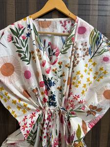 Women's Floral <b>Kaftan</b> Dress Printed Summer <b>Beach</b> Cover up Lounge Wear Boho Maxi Resort Vacation 100% Cotton Batwing Sleeve - Product Image 3