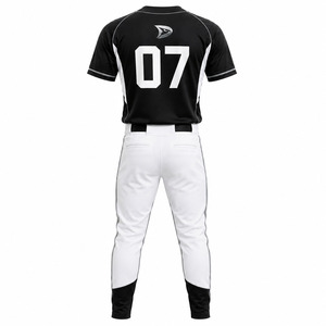 Wholesale OEM Custom Men's Black Silver Baseball Softball Jersey White Performance <b>Pants</b> Embroidered Team Logo Uniform Set - Product Image 3