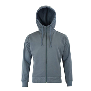 Men's Gray <b>Hooded</b> <b>Zip</b>-Up Fleece Casual Autumn Solid Color Front Pocket Cotton Knitted Jogging Workwear Hoodie - Product Image 1