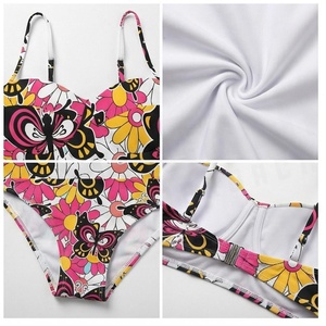 Women Floral Butterfly Print 2 Piece Bikini Set High Waist Push Up Top With Plunge Neck And Stretch Fabric - Product Image 4