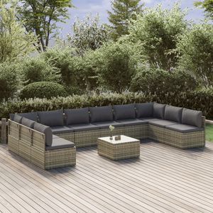 Set salotto da 11 pezzi in Poly Rattan grigio con cuscini per rilassarsi in giardino - Product Image 1