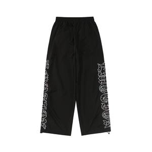 Pantalón de lona de cintura media con letras bordadas de diamantes de imitación, estilo vintage, casual y holgado, de corte recto, de moda urbana. - Product Image 2