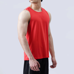 Camiseta sin Mangas Casual Roja para Hombre, Cuello Redondo, Color Sólido, Transpirable, de Secado Rápido, Ajuste Deportivo, Material de Algodón/Spandex - Product Image 3