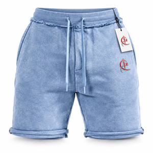 Shorts pour hommes délavés effet soleil, streetwear épais, vintage doré, déchirés et délavés à l'acide - Product Image 1