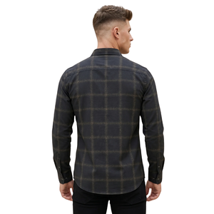 Chemise en flanelle à carreaux noire pour homme, manches longues, boutonnée, chemise décontractée à carreaux, tissu brossé doux, streetwear tendance - Product Image 1