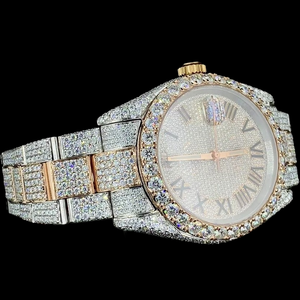 Reloj de pulsera de lujo unisex para hombre con diamantes completos, joyería hip hop, pasa el test de diamantes, moissanita, números romanos, esfera de oro blanco - Product Image 3
