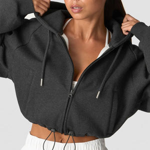 Vente en gros de vêtements de fitness pour femmes en coton respirant et écologique, tricotés, avec col en tissu éponge uni, imprimés sur mesure, pour l'automne/hiver - Product Image 4