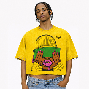 Camiseta Corta con Estampado Vintage para Hombre y Mujer, Estilo Urbano Holgado, Algodón Lavado, Top Informal a la Moda - Product Image 2