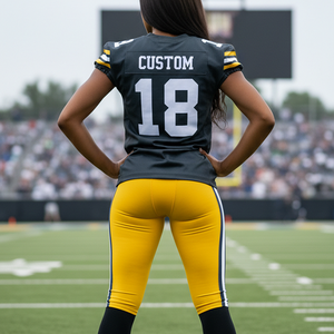 Maillot de football américain pour femme 2026 – Col en V, sans manches, noir et jaune, sublimé, anti-humidité, ajusté, toutes saisons - Product Image 6