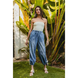 BiBi Mujer Cinta a Rayas Detalles Bot Tied Point Cintura Elástica Jeans - Product Image 6