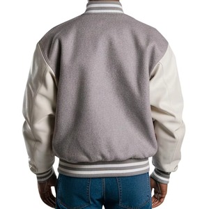 เสื้อแจ็คเก็ตวาร์ซิตี้ PU สีเทาขาวสำหรับผู้ชาย ปกคอพับ แขนยาว ลำลอง เสื้อคลุมฤดูใบไม้ร่วง - Product Image 2