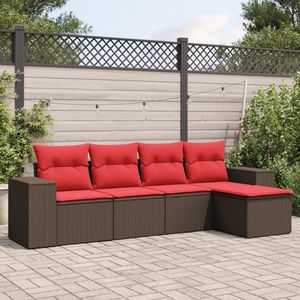 Ensemble de canapés de jardin en polyrotin marron 5 pièces avec coussins - Product Image 1