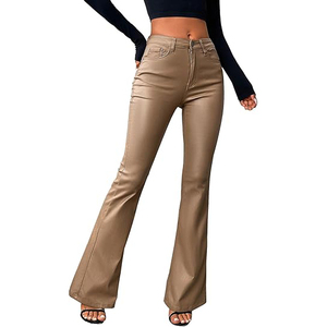 Pantalon en similicuir pour femme, taille haute, coupe droite, extensible, style décontracté streetwear, écologique et respirant - Product Image 3