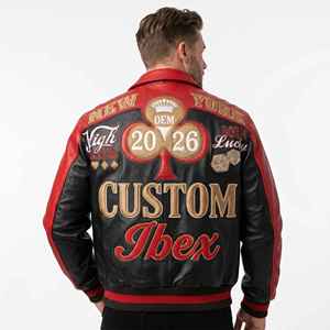 Veste de baseball personnalisée pour homme, style streetwear de luxe, OEM, imperméable, avec logo poker, broderie appliquée, patchwork, en peau d'agneau - Product Image 1