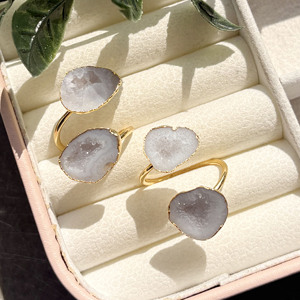 Raw White Geode Druzy Open <b>Ring</b> Gold Plated Adjustable Natural <b>Crystal</b> Statement <b>Ring</b> Boho Jewelry Gift for Girlfriend - Product Image 2