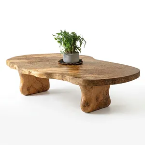 Table basse en bois massif rustique pour salon, finition naturelle, design moderne, décoration d'intérieur confortable, fabriquée en Inde, emballée pour l'expédition - Product Image 6