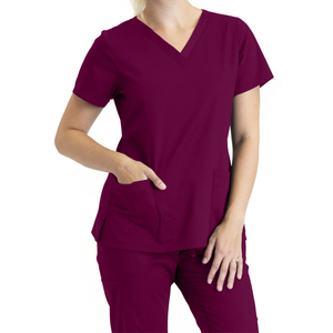 Wholesale Multi-Pocket Tops Nurses Quick Dry & <b>Cleaning</b> Hand <b>Clothes</b> Front Half Sleeves Elastic Hospital Uniforms - Product Image 4