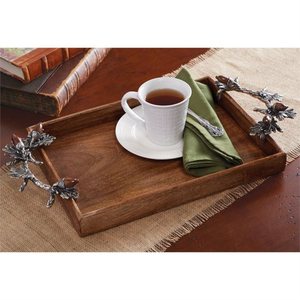 Bandeja rectangular de madera para servir con asas de hoja de oro, plato decorativo de madera maciza para mesa de café y hoteles - Product Image 5