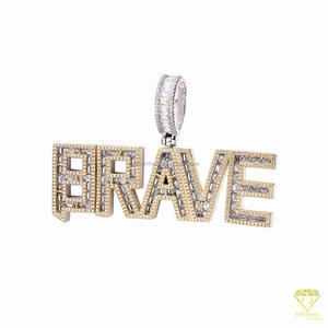 สร้อยคอจี้ "BRAVE" สไตล์ฮิปฮอปสุดหรู ประดับเพชรโมอิสซาไนต์ ชุบทอง ดีไซน์แฟชั่น - Product Image 6