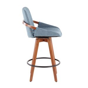 Sgabello da Bar Cosmo Stile Mid-Century in Noce e Tessuto Blu Noise, Collezione Sgabelli da Bar - Product Image 2
