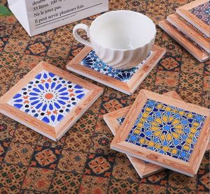 2024 New Design Best Quality Eco-Friendly 4-Piece <b>Set</b> of Printed Mango Wood Coasters Direct India Handicrafts Handmade Mats Pads - Product Image 6