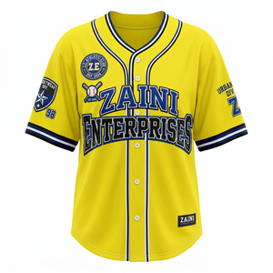 เสื้อเบสบอลแบบยูนิเซ็กซ์ 180 กรัม GSM โพลีเอสเตอร์ ผ้าตาข่ายสีเหลืองกรมท่าขาว พิมพ์ลายแบบซับลิเมชั่น ปักโลโก้ด้วยความร้อน รับผลิตแบบ OEM - Product Image 1