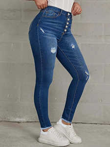 Jeans de mezclilla casuales de cintura media y pierna recta para mujer, elásticos y lavables, venta al por mayor, primavera 2026 - Product Image 4