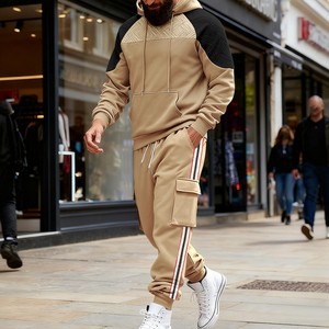 Top Trend Men Clothe Outfit High Quality +Size Men's <b>Tracksuit</b> Set Color Block Sweatshirt Side Stripe Cargo Pants <b>Tracksuit</b> Set - Product Image 6