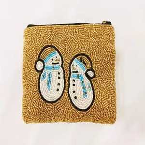 Beaded Snowman Coin Purse <b>Mini</b> Handmade Zipper Closure Unisex Cartoon Style - Product Image 1