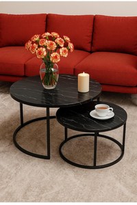 High Quality Nordic <b>White</b> Black Print <b>Round</b> Nesting <b>Tables</b> Set for Home Apartment Furniture Metal Coffee <b>Table</b> - Product Image 3