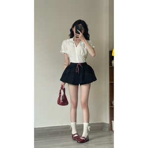 Falda pantalón casual de mujer de cintura alta elástica de secado rápido con botones y corte acampanado, estilo coreano, ¡múltiples colores! ¡Venta caliente! - Product Image 1