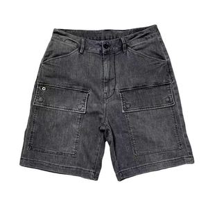 Men's Dark Gray Cargo Shorts Solid Color Cotton Canvas <b>Button</b> <b>Fly</b> Mid Waist Casual Style Breathable Woven Material - Product Image 1