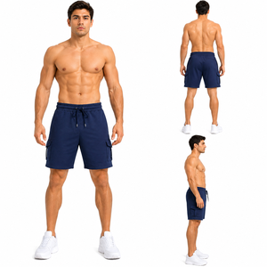 Shorts coupe-vent pour homme en tissu Oxford bleu marine uni, taille mi-haute, braguette zippée, style décontracté Bermuda avec poches, respirant, haute qualité - Product Image 2