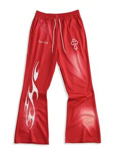 Ensemble survêtement homme personnalisé : T-shirt streetwear et pantalon évasé, imprimé graphique sérigraphié, coton délavé à l'acide, manches courtes - Product Image 3