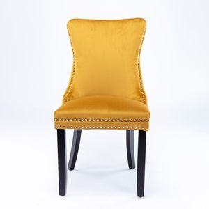 Ensemble de meubles A a Furniture : 2 chaises de salle à manger dorées SW8 à dossier haut, rembourrées avec surpiqûres, garniture à clous et pieds en bois massif - Product Image 2