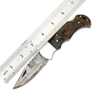 Couteau pliant de poche en acier Damas cuivré, fait main, personnalisé, vente en gros, OEM ODM, directement de l'usine, pour camping, EDC, chasse, avec manche en corne de bélier - Product Image 5