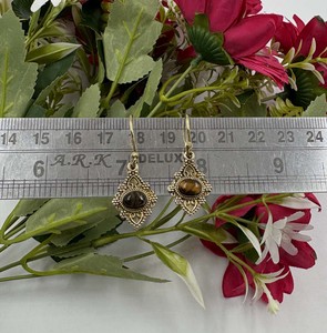 Handmade Tiger Eye Oval Gemstone <b>Earrings</b> Gold Plated Brass Vintage <b>Hook</b> <b>Earrings</b> Fashion Jewelry for Women - Product Image 3