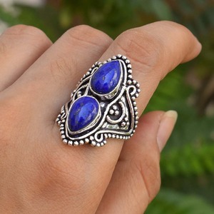 Handmade <b>Lapis</b> <b>Lazuli</b> Designer <b>Ring</b> Artisan 925 Sterling Silver Jewelry - Product Image 5