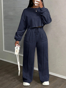 Conjunto Deportivo de Chaqueta con Capucha y Cremallera, Bordado con Encaje y Pedrería, Color Sólido Vintage, Ligero, para Entrenamiento y Gimnasio - Product Image 2