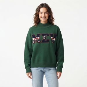 Pull en maille à col roulé vert pour femme avec logo MΣV brodé, coupe classique, pull d'hiver - Product Image 1