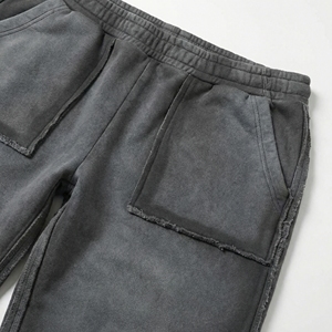 Wholesale Washed Charcoal Raw Edge Sweat pant| Relaxed <b>Cargo</b> Style Joggers Oversized Patch Pocket| OEM Streetwear Loungewear - Product Image 3
