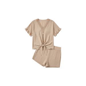 Conjunto de Dos Piezas para Mujer con Estampado de Lunares, Cuello Camisero, Estilo Casual, Transpirable, Holgado, de Algodón, para Primavera/Verano - Product Image 3