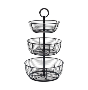 Two Tier Metal <b>Wire</b> <b>Storage</b> <b>Basket</b> With Handle Modern Fruit Holder Circle Shape Kitchen Organizer - Product Image 6
