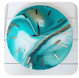 Minimalist Turquoise Epoxy Resin Wood <b>Desk</b> Clock Round Silent Tabletop Clock Live Edge Small <b>Wall</b> Watch for Office Decor - Product Image 4
