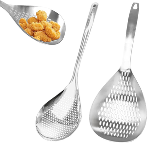 Cuchara Coladora de Acero Inoxidable con Ranuras, Pulido Espejo, Duradera, Diseño Clásico, Ecológica, Plateada, Mango Corto - Product Image 1