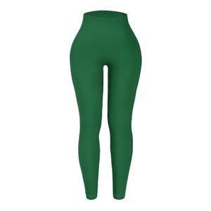 Leggings de Yoga de Cintura Alta, Acanalados, Largos, Sin Costuras, de Spandex y Nailon, Elásticos en Cuatro Direcciones, Color Negro Sólido, Pantalones Deportivos - Product Image 6