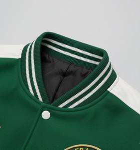 Blouson universitaire d'hiver brodé à col montant et patchwork avec boutons recouverts ODM - Product Image 5