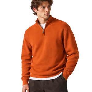 <b>Men</b> Orange Quarter Zip Jumper Knitted <b>Sweater</b> Stand Collar Long Sleeve Pullover Casual Winter Warm Soft Knitwear Premium Fit Top - Product Image 4